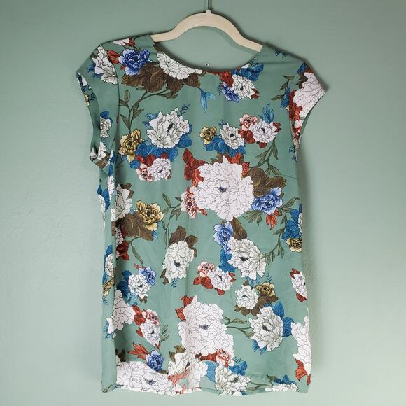 DR2 Womens Multicolor Green Floral Cap Sleeve Top Size Small - Picture 1 of 6
